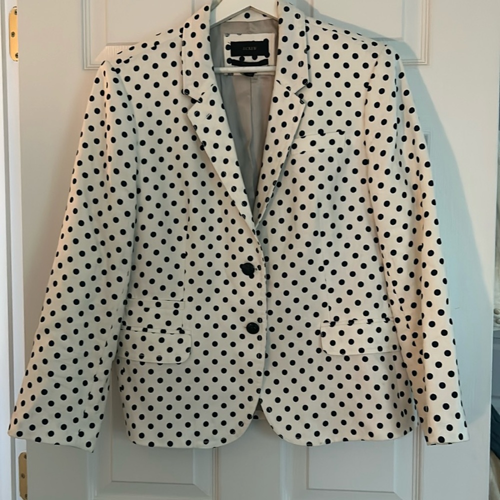 J.Crew White with navy polka dot blazer, size 16